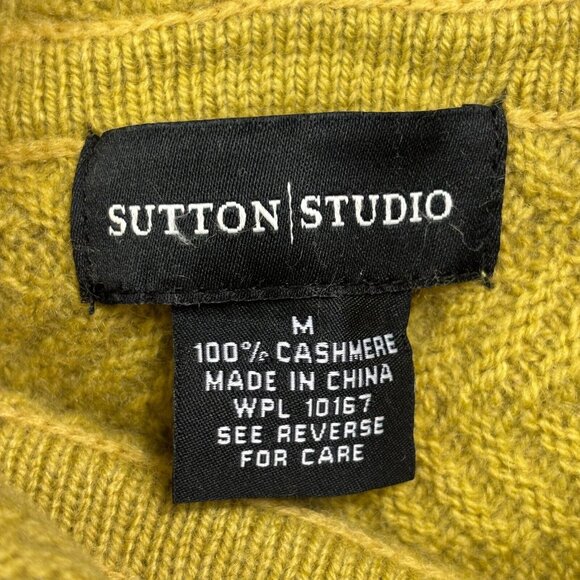 Sutton Studio Sweater Womens M Cashmere Chartreuse Cowl Neck Bell Sleeve Print - Picture 2 of 15